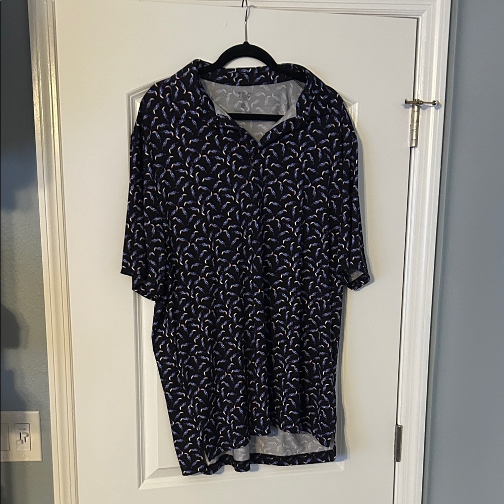 🦜 1764 Golf Men’s Polo Shirt 2XL – Black/Navy with Multicolor Toucan Print
